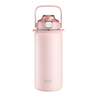 HAERS 保温杯大容量女生316不锈钢杯子学生吸管杯 裸粉950ml