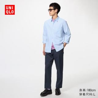优衣库 弹力棉质舒适九分裤常规款男装女装藏青色 XL