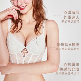 好奇蜜斯 法式外穿鱼骨胸衣薄显胸小内衣性感女束身蕾丝文胸罩套装
