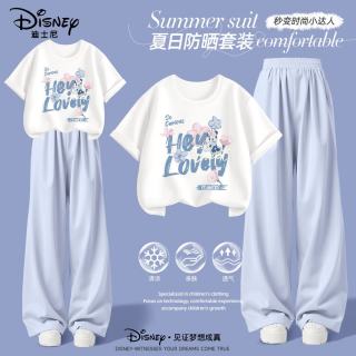 迪士尼 童装2026夏季新款薄款女童纯棉短袖t恤套装韩版宽松显瘦儿童裤子