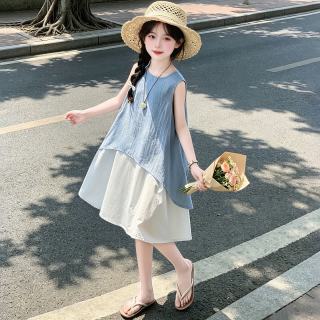 开米熊 女童连衣裙夏装2026新款洋气女孩中大儿童夏季背心裙漂亮公主裙子 蓝色 160 码建议身高155cm左右