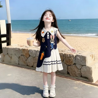 童话课堂 女童兔子警官连衣裙夏装2026新款儿童夏季学院风裙子女大童公主裙