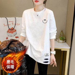 长款t恤女遮臀大码打底衫女春秋欧货遮屁中长款白色t恤上衣长袖