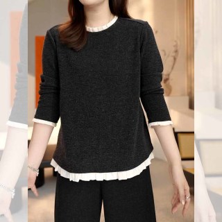 宽松显瘦内搭打底上衣女春季新款胖MM大码女装减龄法式假两件T恤