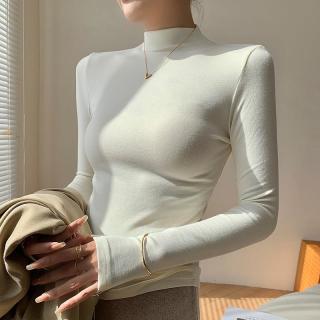 莫代尔薄绒半高领打底衫女2026秋冬新款修身内搭上衣白色长袖T恤