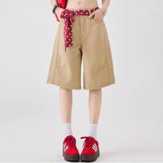 I.T CHOCOOLATE夏季宽松高街拼接舒适纯棉五分裤女式牛仔裤