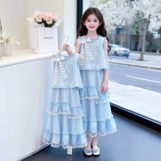 贝孩趣 女童连衣裙夏季2026新款儿童夏装蛋糕裙套装女大童公主裙子两件套 图片色 150 码建议身高135-145厘米