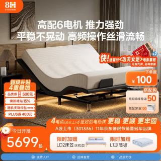 8H DE2promax智能电动床 6电机米家APP 炭雾灰 1.5m+0压绵床垫25cm