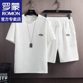罗蒙 短袖t恤男士套装夏季新款短裤贴标圆领半袖休闲打底衫上衣服男装