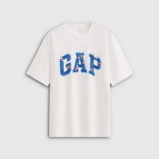 Gap 新款纯棉logo印花沙滩圆领短袖T恤 白色