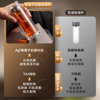 富光 玻璃杯纯钛泡茶杯纳米抗菌双层高硼硅玻璃茶水分离办公水杯 400ml 1个装