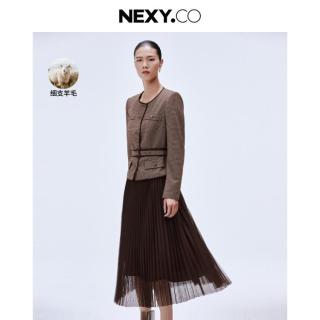 NEXY.CO 25秋季商务通勤假两件网纱百褶连衣裙女