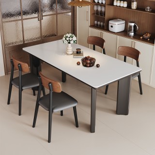 蓝色理想 奥斯塔2.0 中古风实木餐桌 140x80x75cm 中古黑纯白岩板
