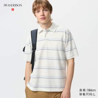 优衣库 快干POLO衫/短袖/条纹男装女装合作款/T恤485567 01 乳白色 M