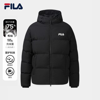 FILA斐乐连帽羽绒服女2025冬季保暖防风防泼水防污外套男