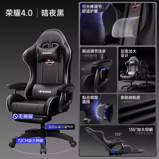 艺颂 DJ-05 人体工学电脑椅 可躺旋转升降扶手 暗夜黑