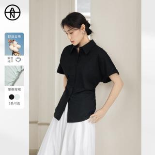 DUIBAI 捏褶连肩袖短袖衬衫女2026夏装气质收腰衬衣