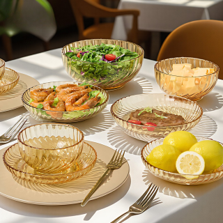 星优 Langhua Series 高硼硅玻璃碗盘 耐高温 微波炉适用 家用餐具套装