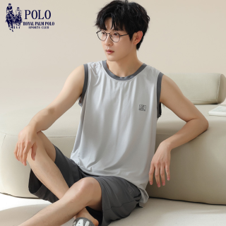 Paul 男士无袖睡衣套装 夏季宽松简约薄款背心短裤