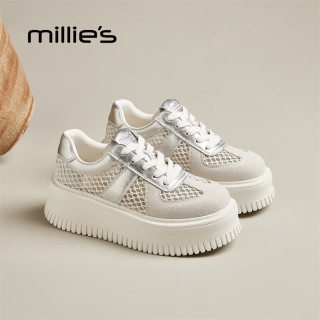 Millie's Millies）网面透气小白鞋女夏季薄款女鞋松糕厚底板鞋休闲鞋女鞋 银灰色 38
