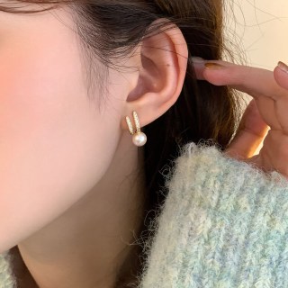 半日逅屿 韩系轻奢镶钻珍珠耳钉女新款爆款耳环小众设计高级感气质耳饰银针 镶钻珍珠耳钉银针