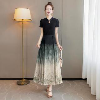 丝柏舍 新中式时尚套装 夏装新女士短袖上衣搭半身裙两件套有大码