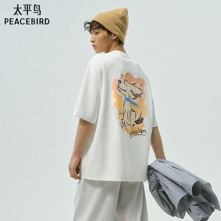 太平鸟 男装 麦浪小狗2026年秋季新款T恤B2CNG3223 白色1 S