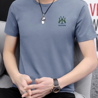 KUKF 轻奢高档品牌短袖t恤男半截袖男装夏季白色半袖衣服重磅百搭体恤 G111蓝灰色 4XL （建议165-180斤）