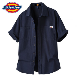Dickies 纯棉短袖衬衫男士夏季新款工作宽松休闲半截外套穿搭白上衣服正装 宝蓝色  薄款 2XL