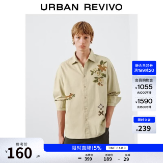 UR UR2026秋季新款男装休闲复古动物花卉图案开襟衬衫UML260002 浅卡其 M