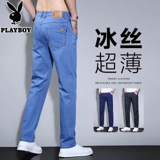 PLAYBOY 高端冰丝凉感牛仔裤男士装夏季薄款宽松商务休闲宽松直筒长裤子