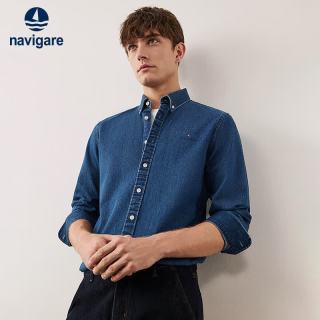navigare 小帆船男士长袖牛仔衬衫全棉通勤休闲衬衣1331904501