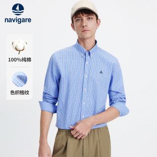 navigare 小帆船全棉亲肤长袖衬衫26春夏男士休闲格子衬衣1233070721