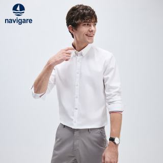 navigare 小帆船通勤纯色衬衫男春秋款DP免烫休闲长袖衬衣