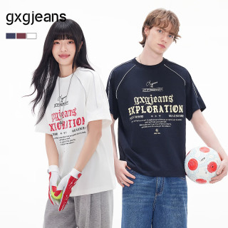 gxgjeans 男装 多色线条撞色美式运动圆领短袖T恤男生 26夏新品 白色 M (170)