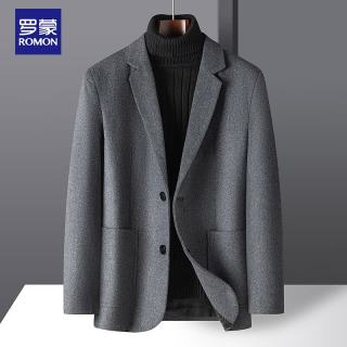 罗蒙 羊毛呢西服男士秋冬季商务休闲单西装大衣保暖外套男2079灰色2XL