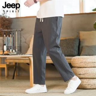 JEEP SPIRIT 吉普100%棉九分裤中国风男长裤宽松直筒休闲裤深灰色L