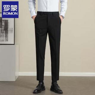 罗蒙 高级垂感西裤春季男士商务直筒西装休闲长裤子男 黑色长裤 34