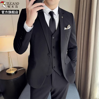啄木鸟 西服套装男士黑色商务正装结婚休闲修身高级感新款西装外套 黑色一扣单西服 XL （建议120-135斤）