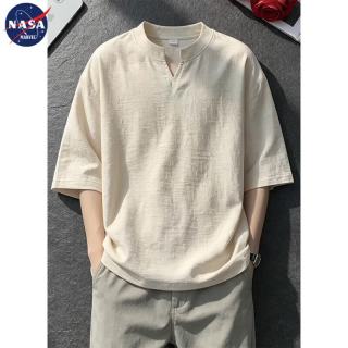NASA MARVEL 老钱风V领t恤短袖男夏季薄款新款潮流宽松透气半袖打底衫衣服