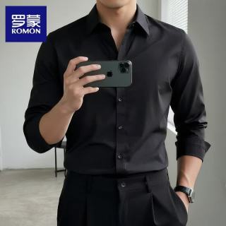 罗蒙 衬衫男款高级商务春夏新款西装内搭长袖衬衣男士正装 黑色   XL