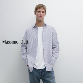 Massimo Dutti 夏季新款2026男装简约休闲风百搭款纯棉牛津衬衫01992255 海军蓝
