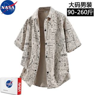 NASA RHUDE 夏季短袖衬衫男士休闲宽松上衣服男装潮牌大码印花透气工装衬衣男 98013卡其 4XL (160-180斤)