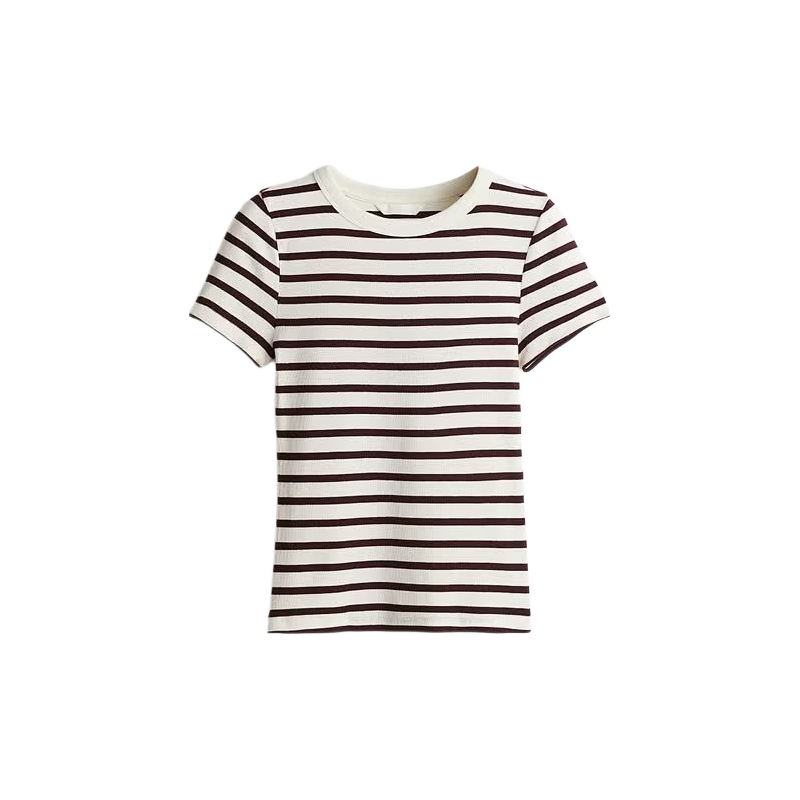 H&M 罗纹打底衫 酒红色 M 女士T恤