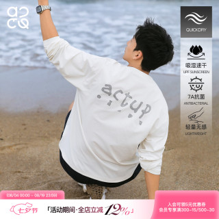 ACTUP 吕小虎 秋季速干印花长袖t恤男青少年美式复古套头运动上衣 米白色 M 170/88A