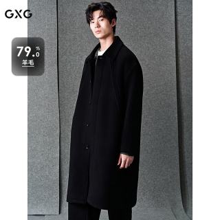 GXG 男装 商场同款黑色立体压印通勤长款大衣 黑色 175/L