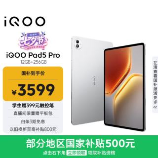 iQOO Pad5 Pro 13.0英寸 Android 平板电脑 (2.8-3.2K、天玑 9400+、12GB、256GB、WiFi版、银翼)