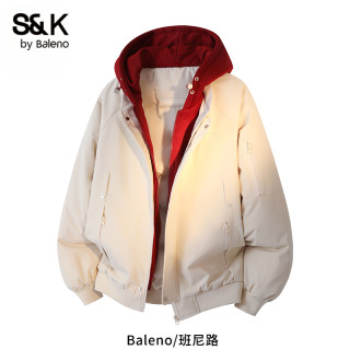 班尼路 S&K 男士连帽假两件棉服 2025冬季新款