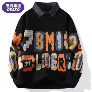 DESSO 唐獅 男士秋冬衬衫领毛衣假两件外套