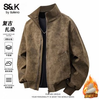 班尼路 男士复古扎染飞行夹克 秋冬加绒保暖外套